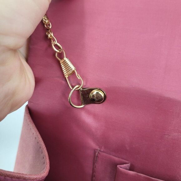 Pink Coral Vegan Leather Mini Top Handle Handbag Removeable Gold Crossbody Chain - Picture 7 of 10